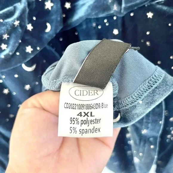 Cider Curve Blue Velvet V-Neck Star & Moon Long Sleeve Mini Dress Plus Size 4XL - Picture 11 of 13